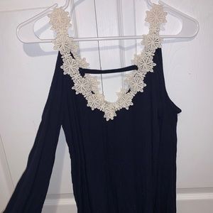 Charlotte Russe Navy Blue Open Shoulder Blouse